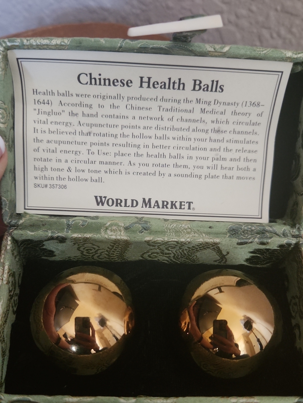 Cost Plus World Market Gold Chinese Health Balls in Decorative Box